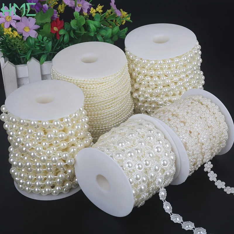 ABS Imitation Ivory Pearl Bead Chain Line Cord Thread Trim for DIY Wedding Party Decoration & Jewelry Findings Craft Accessories