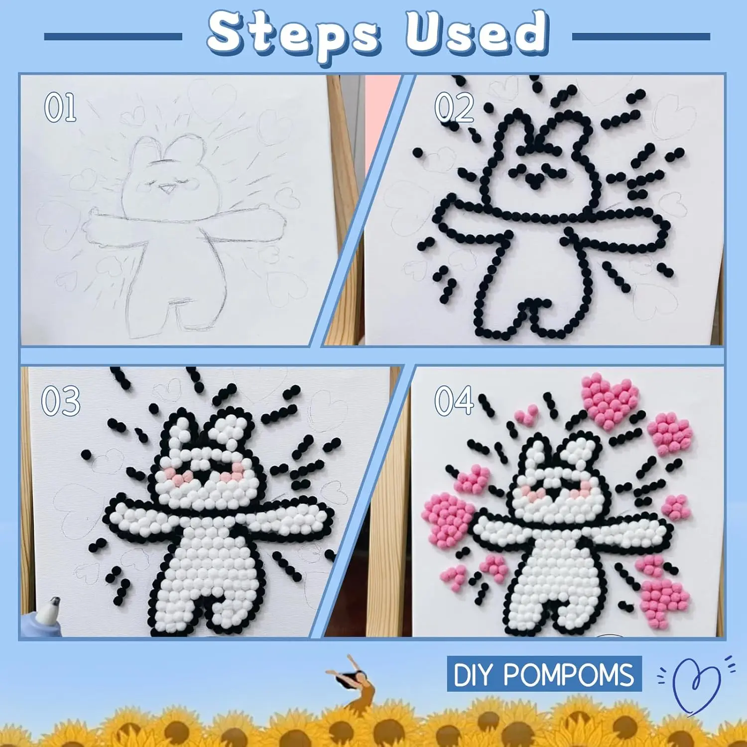 400pcs - 300pcs 1 Inch Pom Poms with 100pcs Wiggle Eyes (5/6/7/8 mm) Assorted Colors Pom Poms for Crafts Puff Balls Pompoms - Image 2